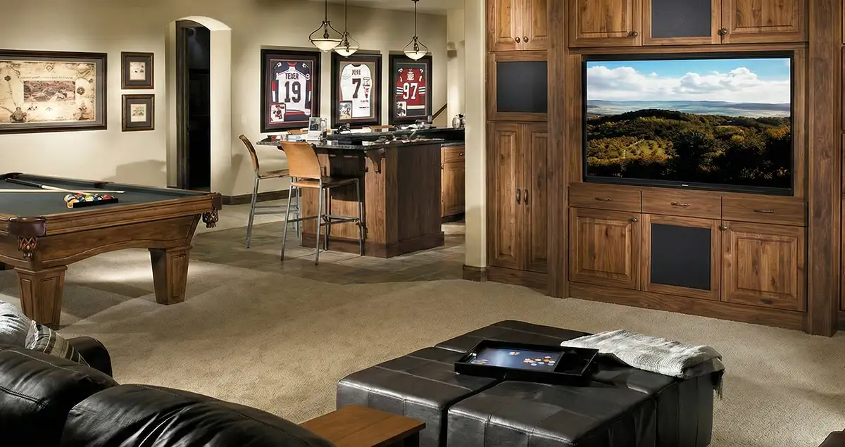 finished basement remodeling project transforming a basement into a comfortable living space in Memphis, TN