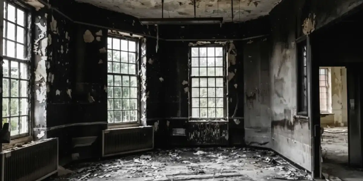 fire damage repair addressing severe interior damage and smoke residue inside a burned home in Memphis, TN