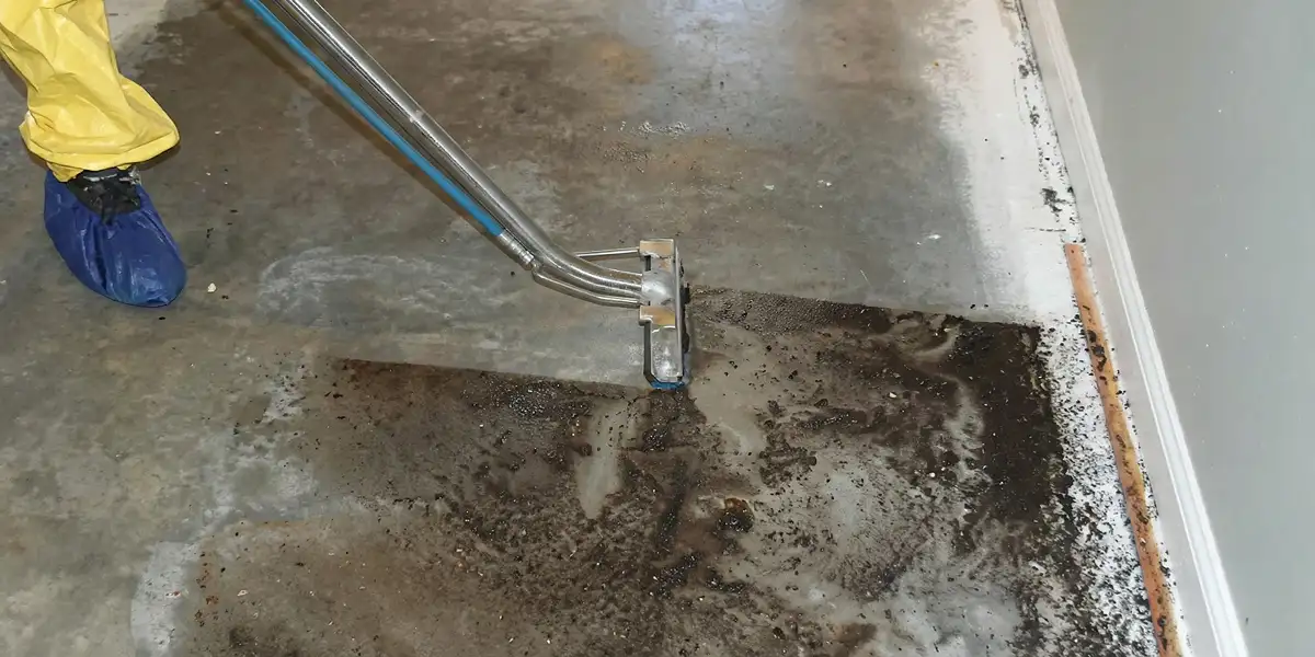 sewage removal technicians extracting contaminated wastewater from a residential floor in Memphis, TN